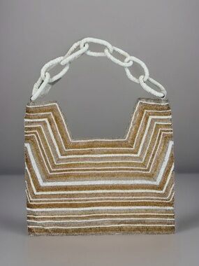 Anthropologie Beaded Square Shoulder Bag Elegant Formal Gold/ Chain Style Strap